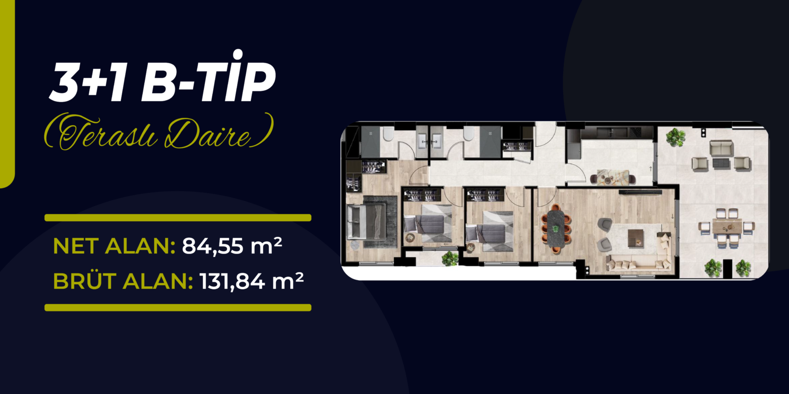 3+1 b tip teraslı daire